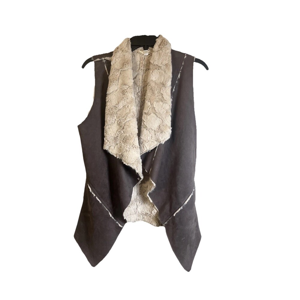 Double Zero Vest Women Medium Brown Faux Shearling Lined Open Front Boho Western